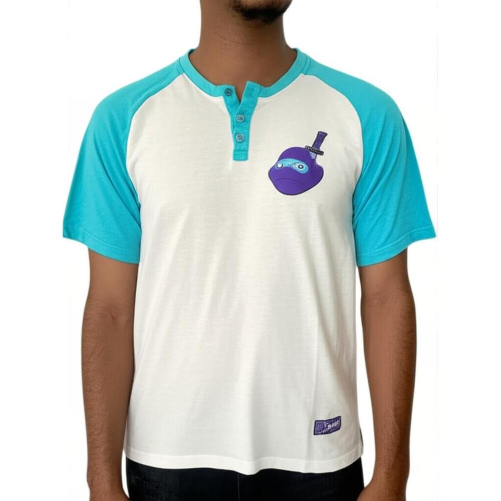 RockSmith Vintage Mens‎ Teal White Henley Raglan Sleeve Casual Streetwear Shirt